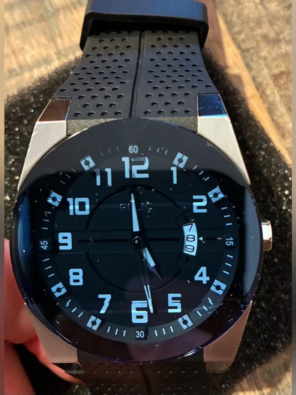 Relic by Fossil Men’s Black Silicone Strap Watch ZR11867 Oversized Dial